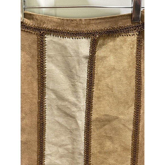 Express Vgt‎ Suede Leather Crochet Patchwork Skirt Lined Scalloped Hem Western - Picture 3 of 9